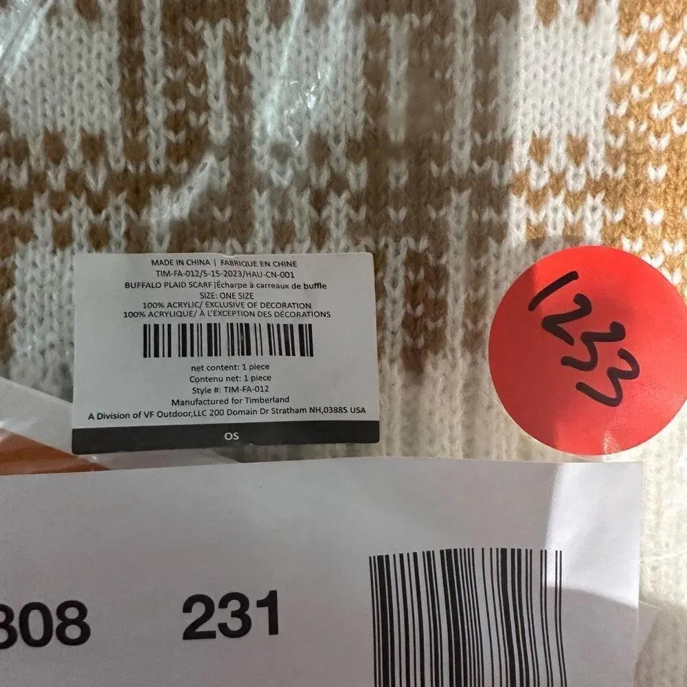 Timberland tan and cream buffalo plaid scarf